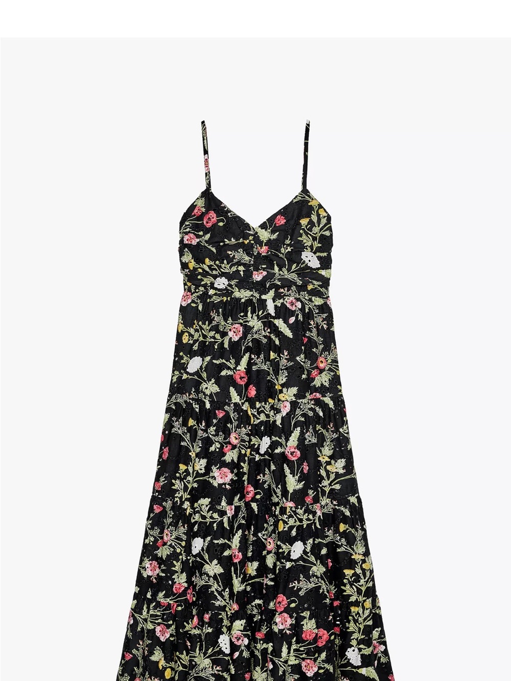 Zara Black Floral Spaghetti-Strap Maxi Dress